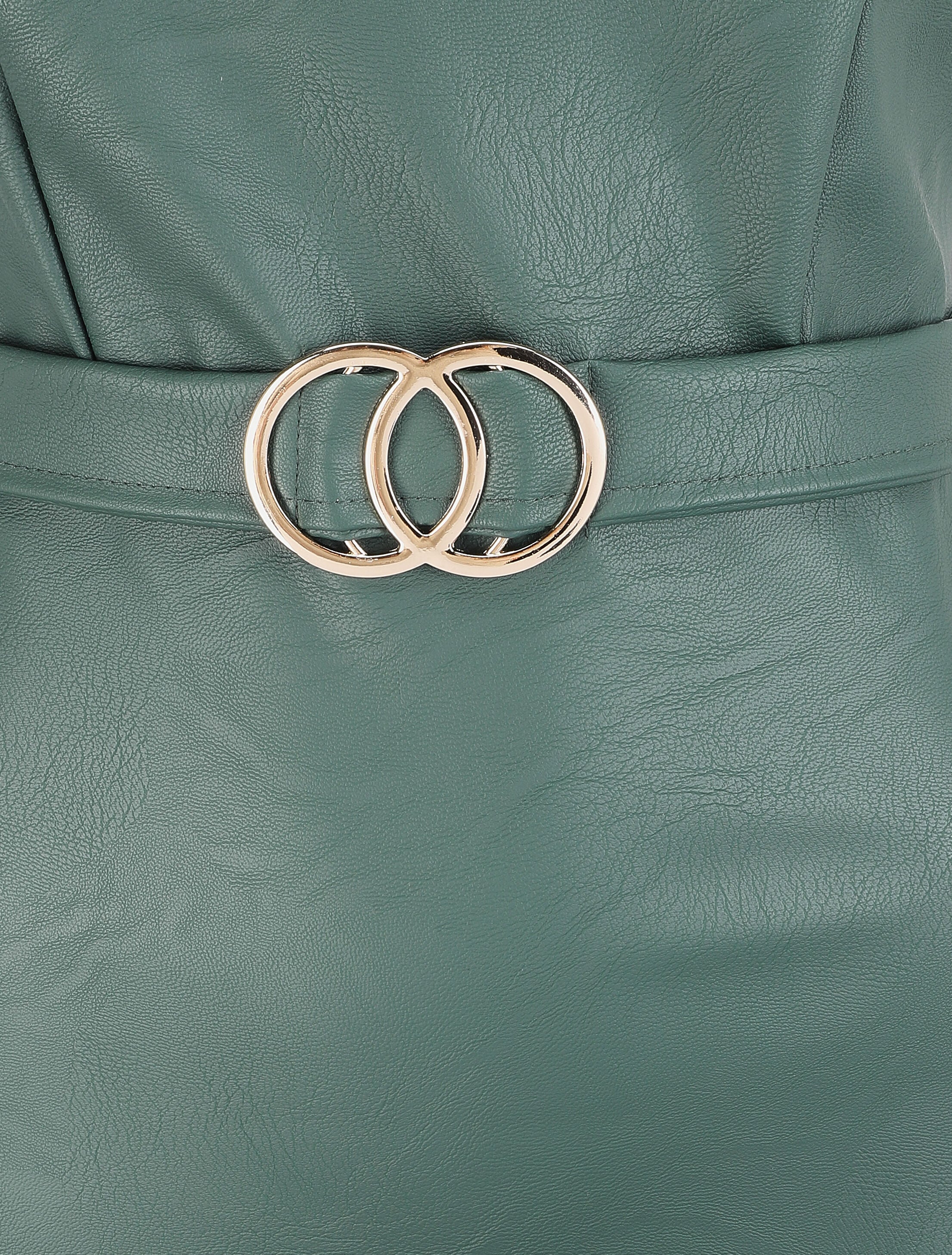 Robe en simili à taille marquée - Vert bouteille - 3