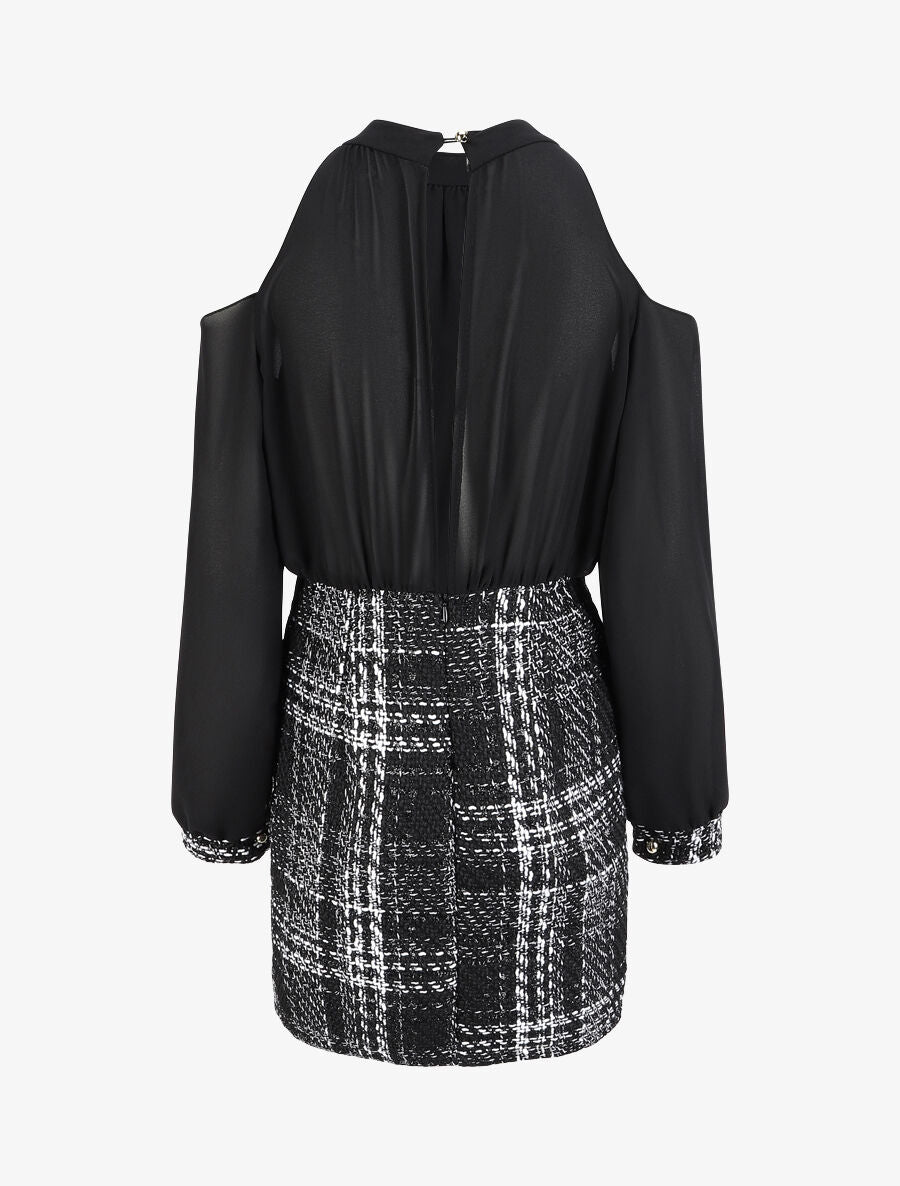 Robe bi-matière à épaules dénudées - Noir - 2