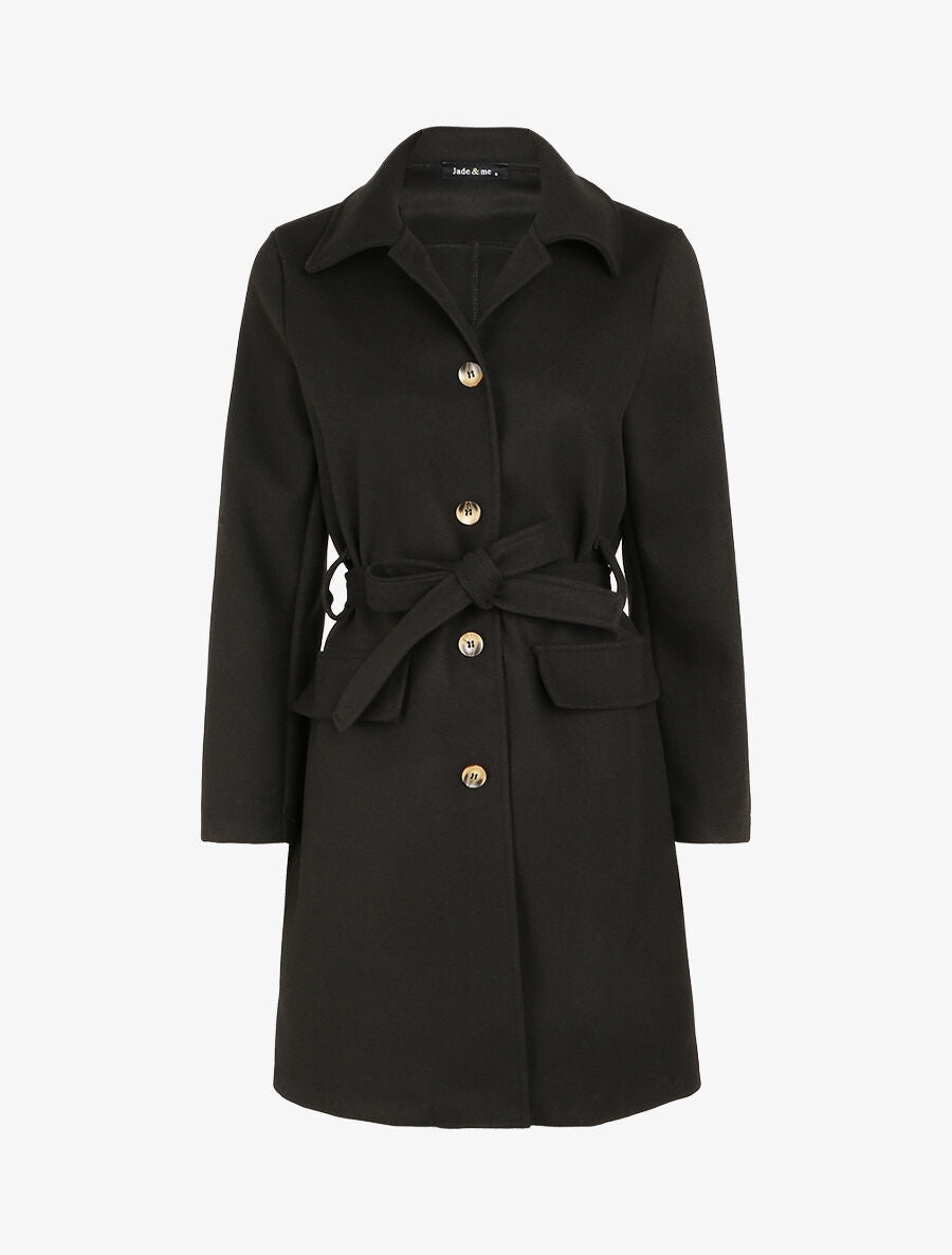 Manteau mi-long à poches plaquées décoratives - Noir - 1