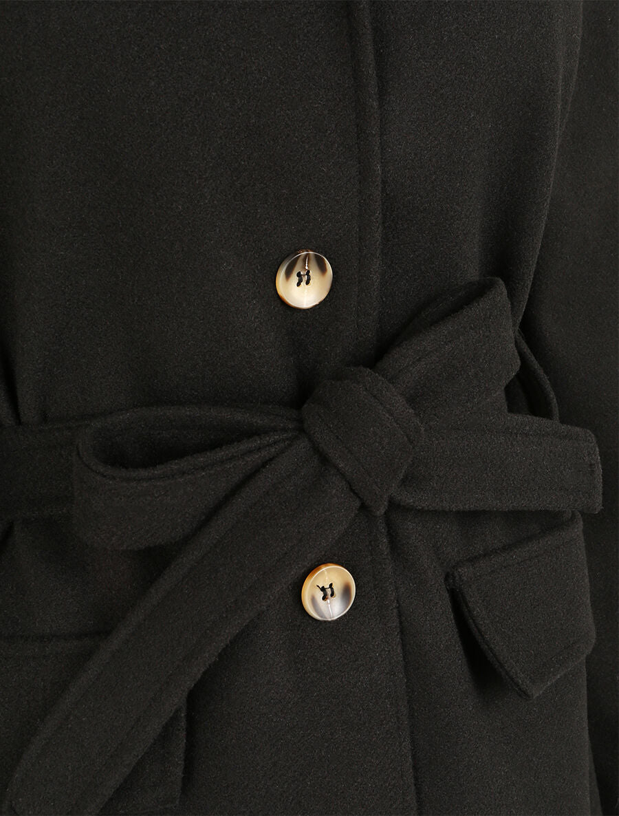 Manteau mi-long à poches plaquées décoratives - Noir - 3