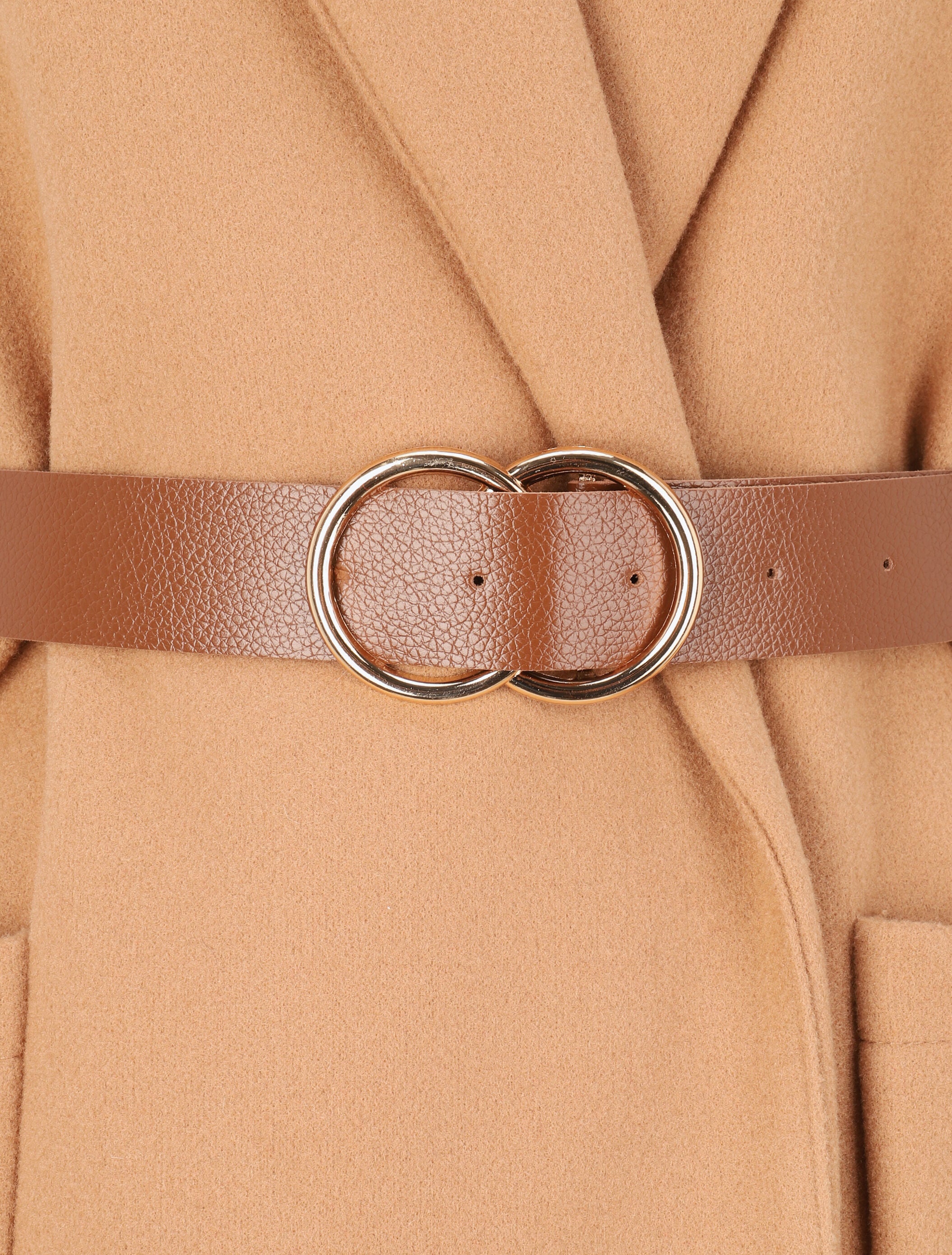 Manteau mi-long à col châle et ceinture - Camel - 3