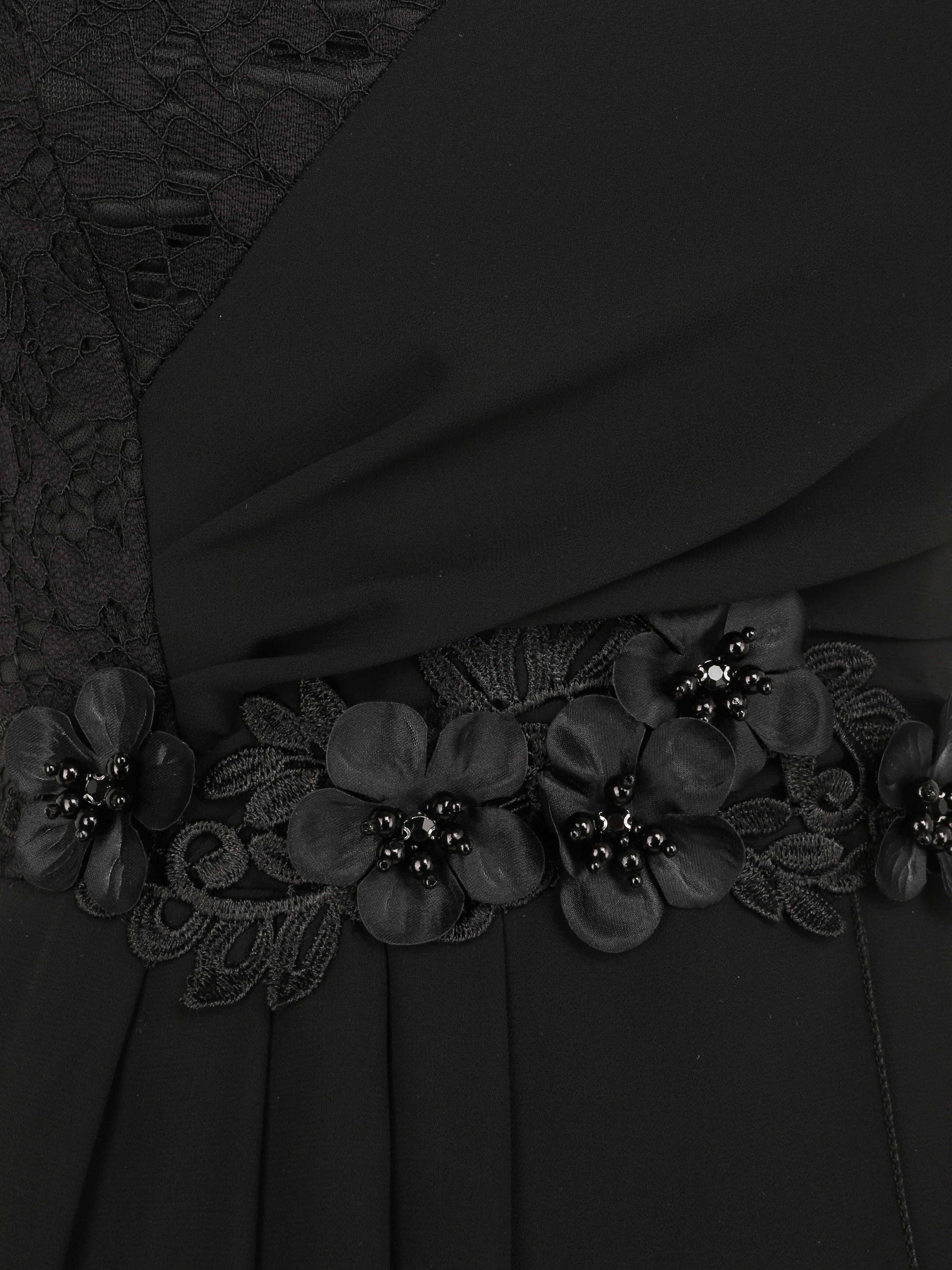 Robe à manches volantées et détail fleurs et strass - Noir - 3