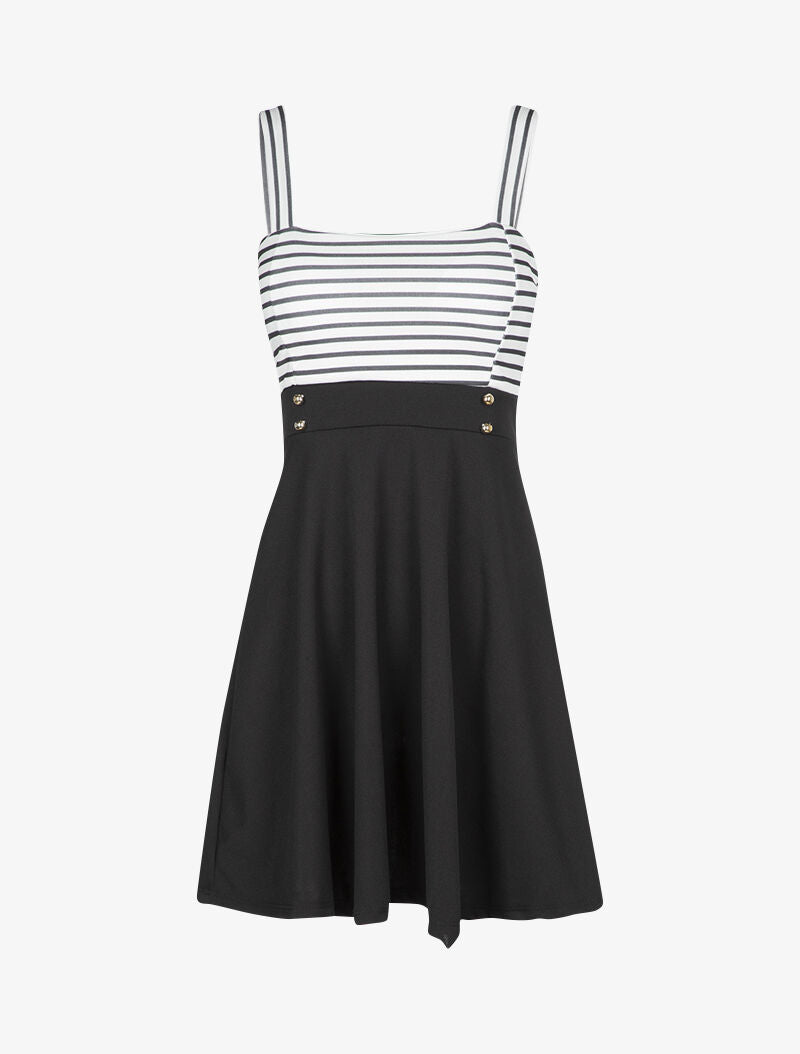 Robe patineuse à buste rayé - Noir - 1