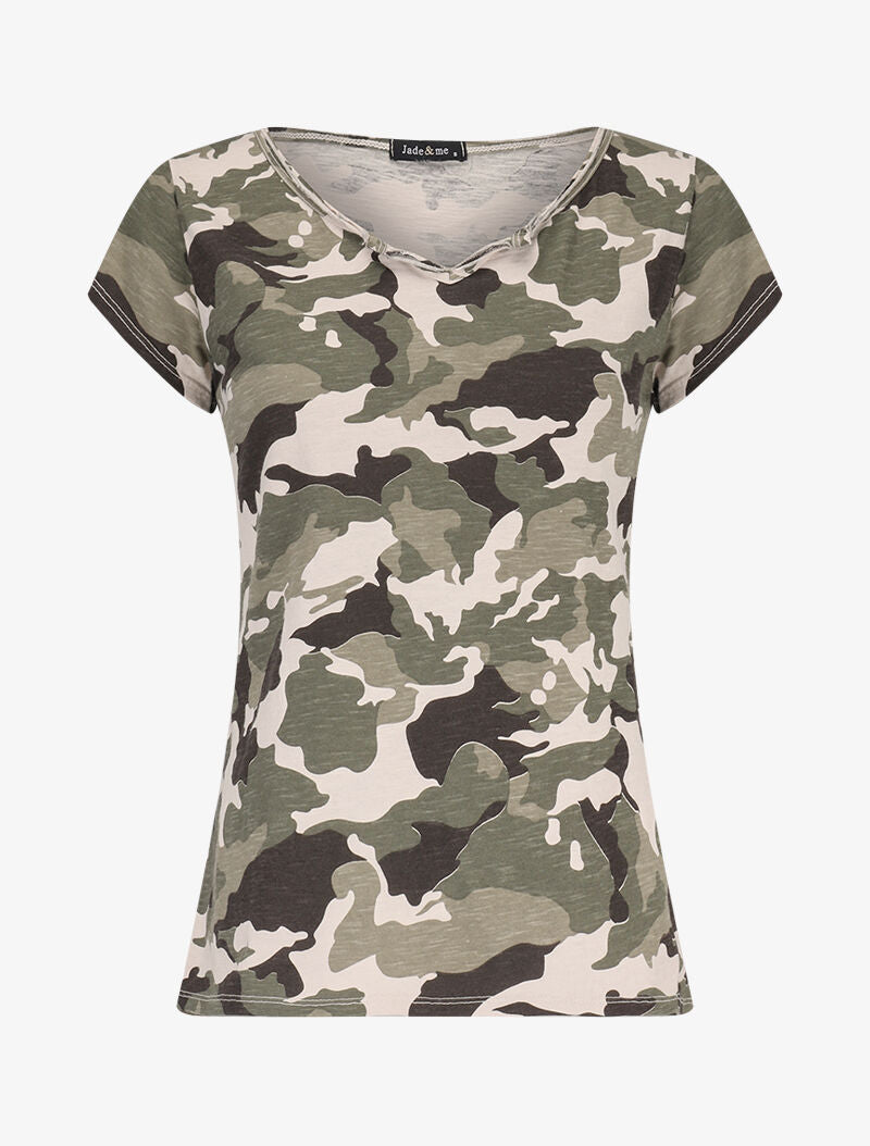 T-shirt imprimé aspect coton flammé - Beige - 3