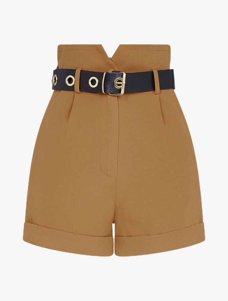 Short taille haute ceinturé - camel - 3