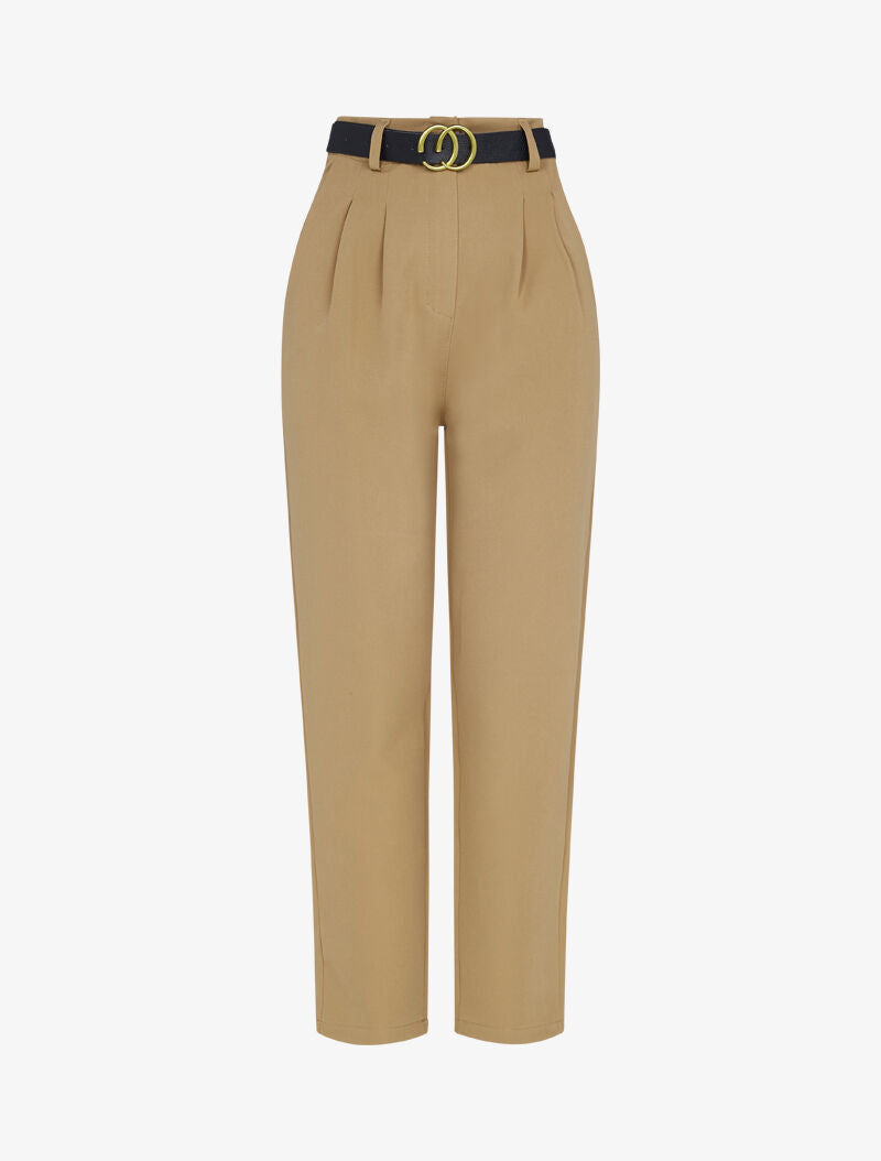 Pantalon carotte à fronces - Camel - 1