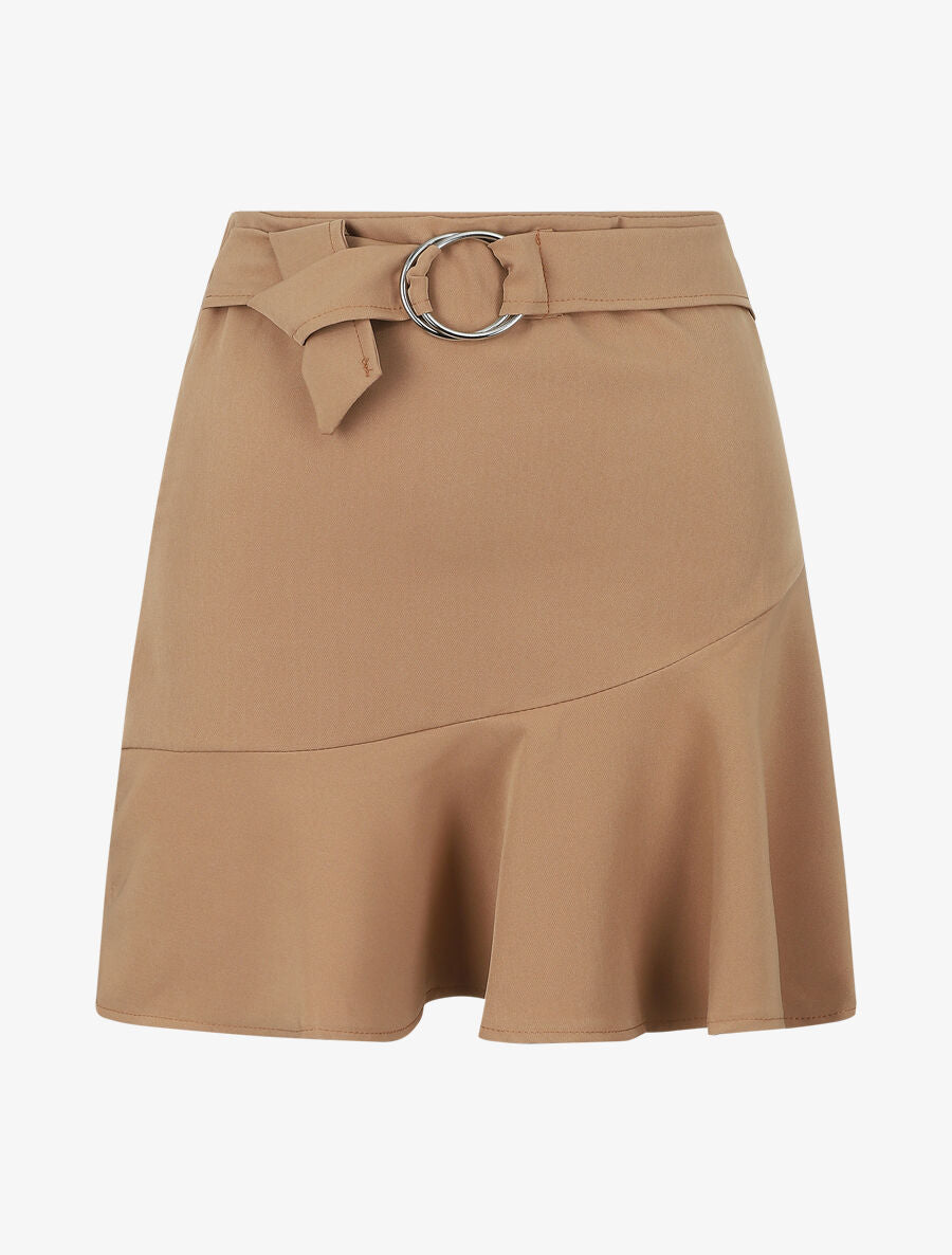Jupe courte coupe patineuse à taille élastiquée - Camel - 4