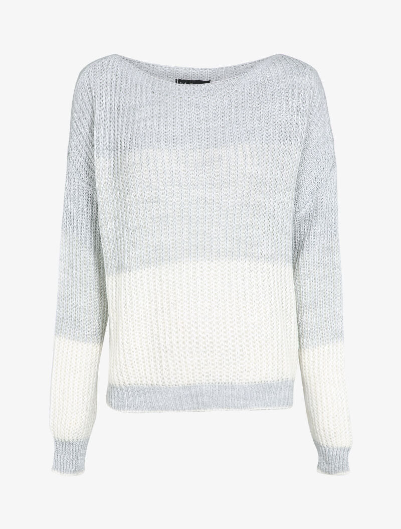 Pull en grosse maille contrastée - Gris clair - 1