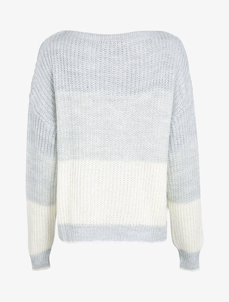 Pull en grosse maille contrastée - Gris clair - 2