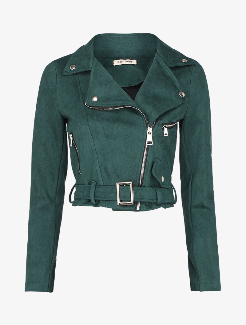 Perfecto en suédine à ceinture à boucle carrée - Vert sapin - 4