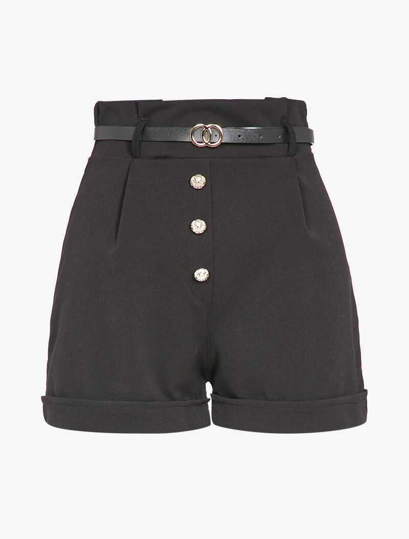 Short taille haute à boutons stylisés - Noir - 1