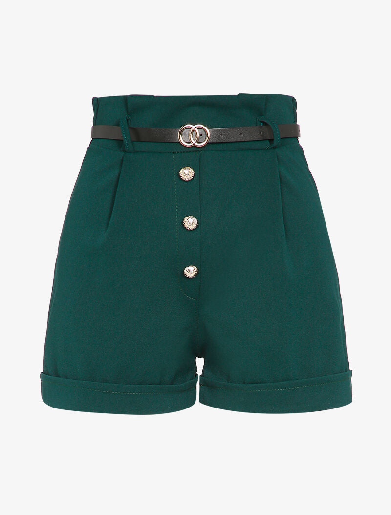 Short taille haute à boutons stylisés - Vert foncé - 1