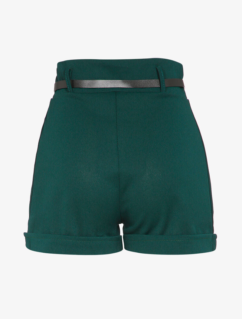 Short taille haute à boutons stylisés - Vert foncé - 2
