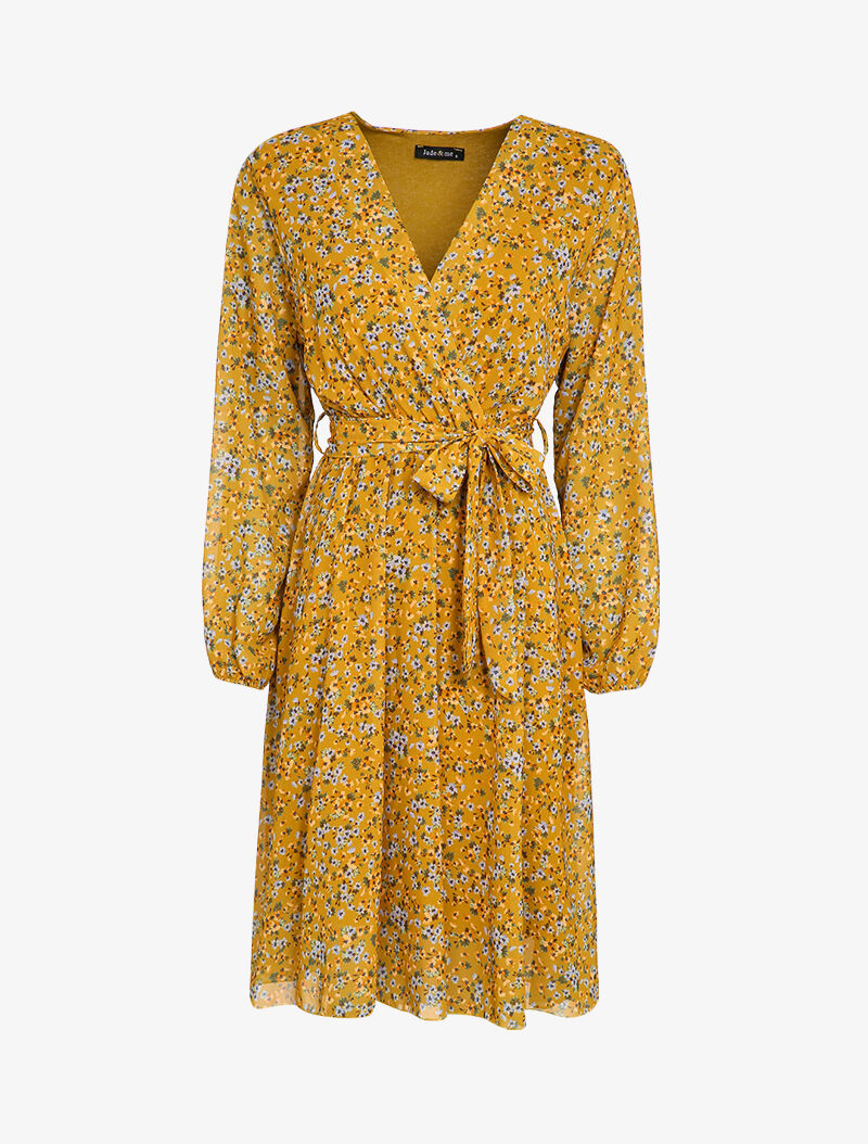 Robe patineuse à imprimé petites fleurs des champs - Moutarde - 1