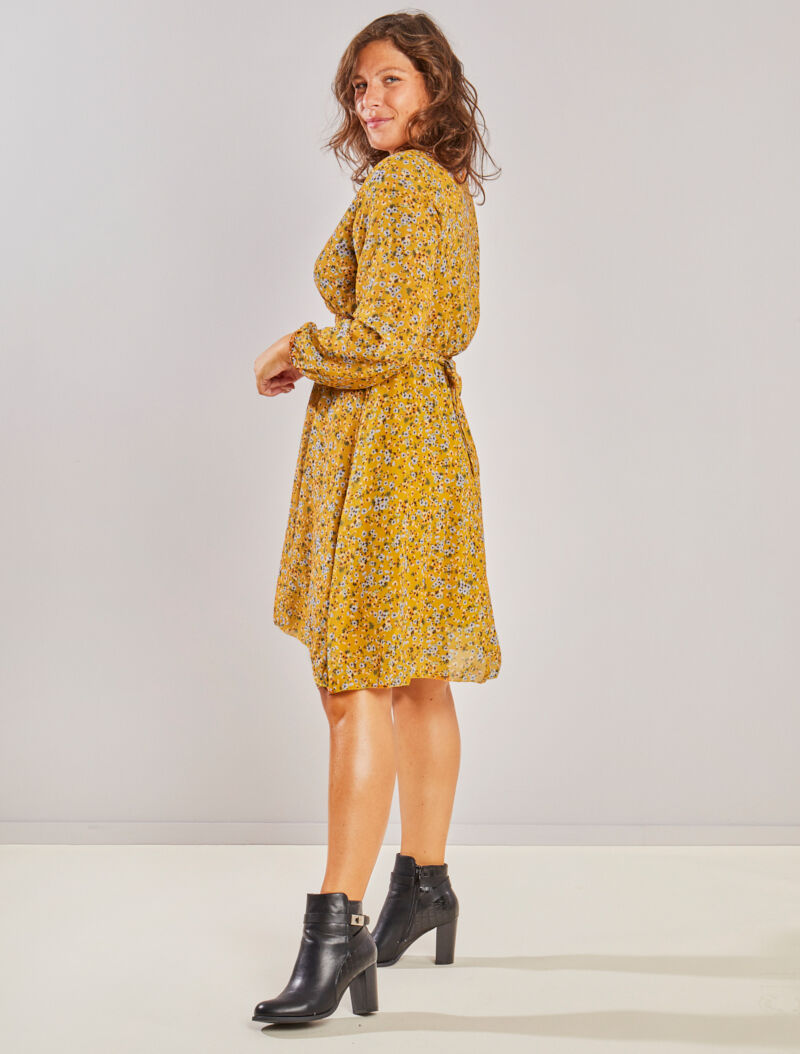 Robe patineuse à imprimé petites fleurs des champs - Moutarde - 5