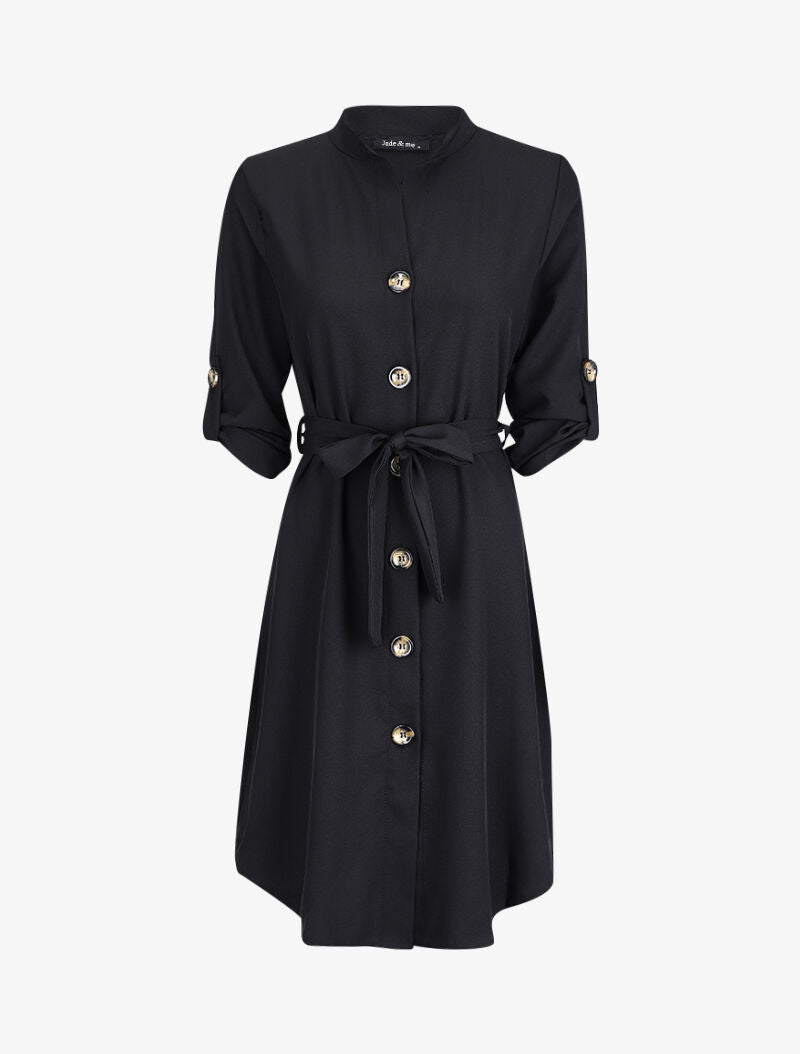 Robe chemise unie - Noir - 1