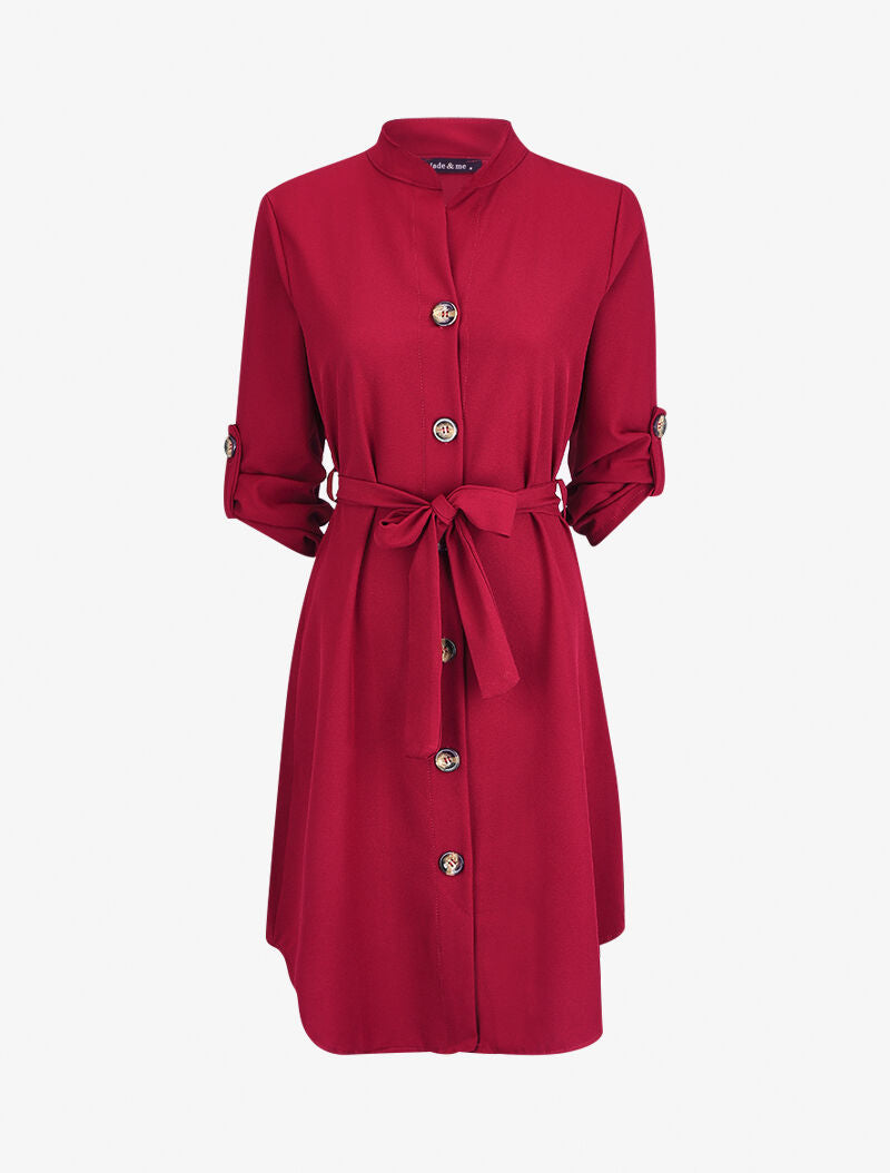Robe chemise unie - Bordeaux - 1