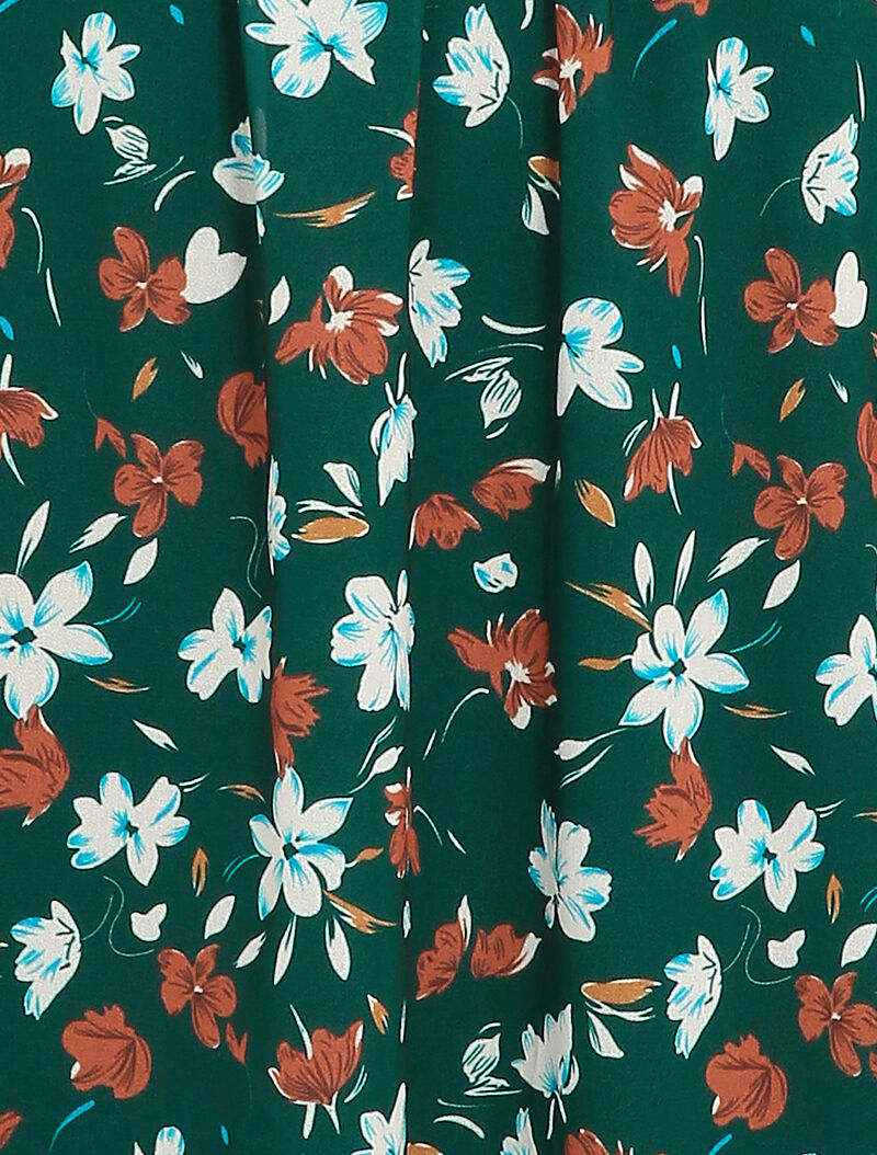 Robe imprimé fleur de lys à col lavallière - Vert émeraude - 3