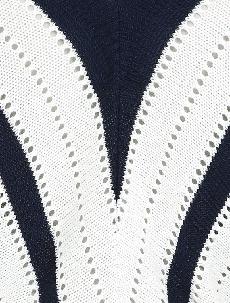 Pull col V à rayures en maille ajourée - Marine - 3