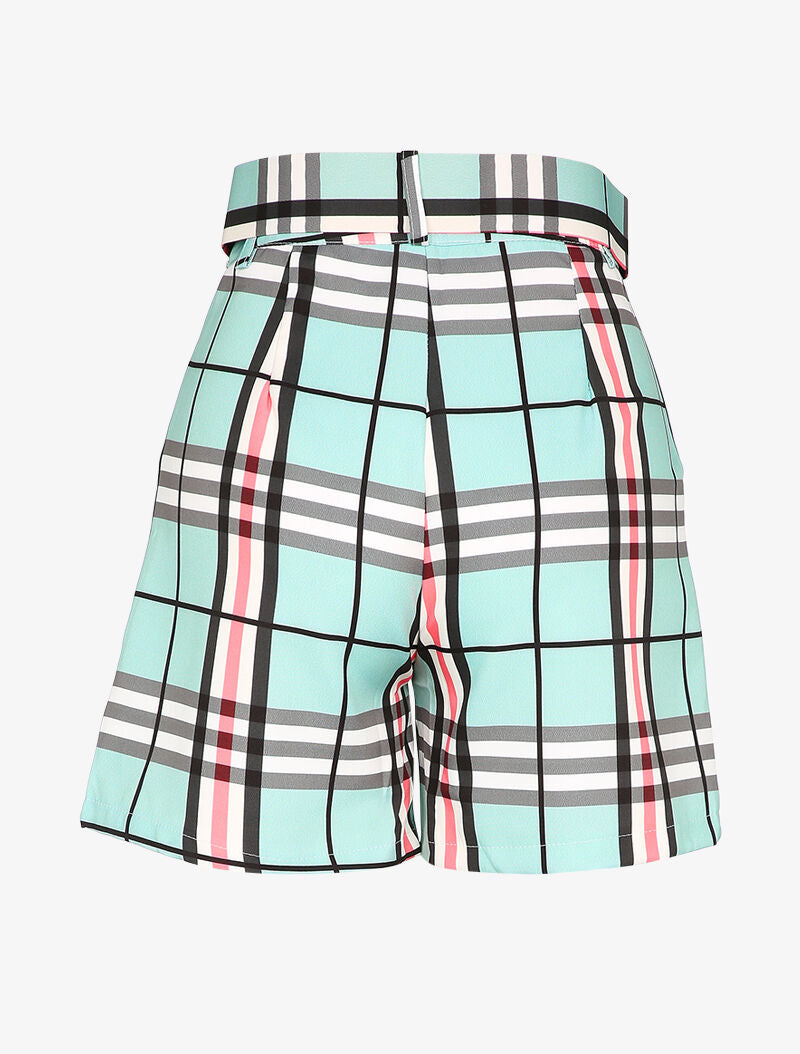 Short ceinturé imprimé tartan - Vert d&