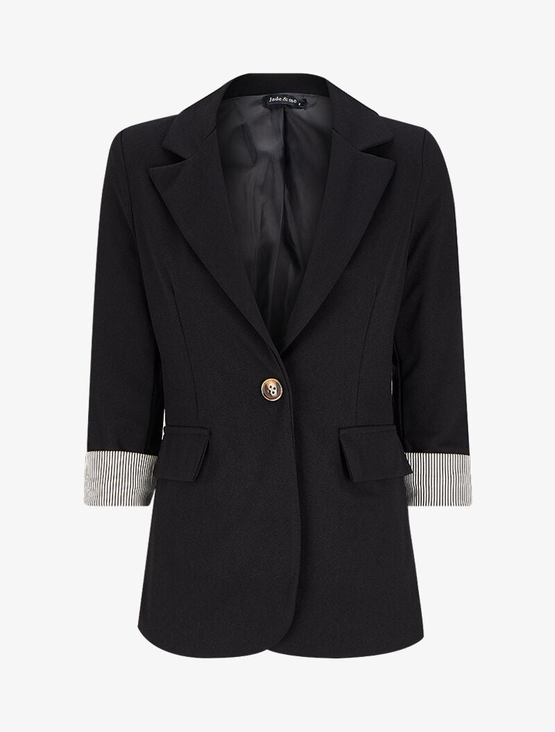 Blazer droit à ourlets rayés - Noir - 1