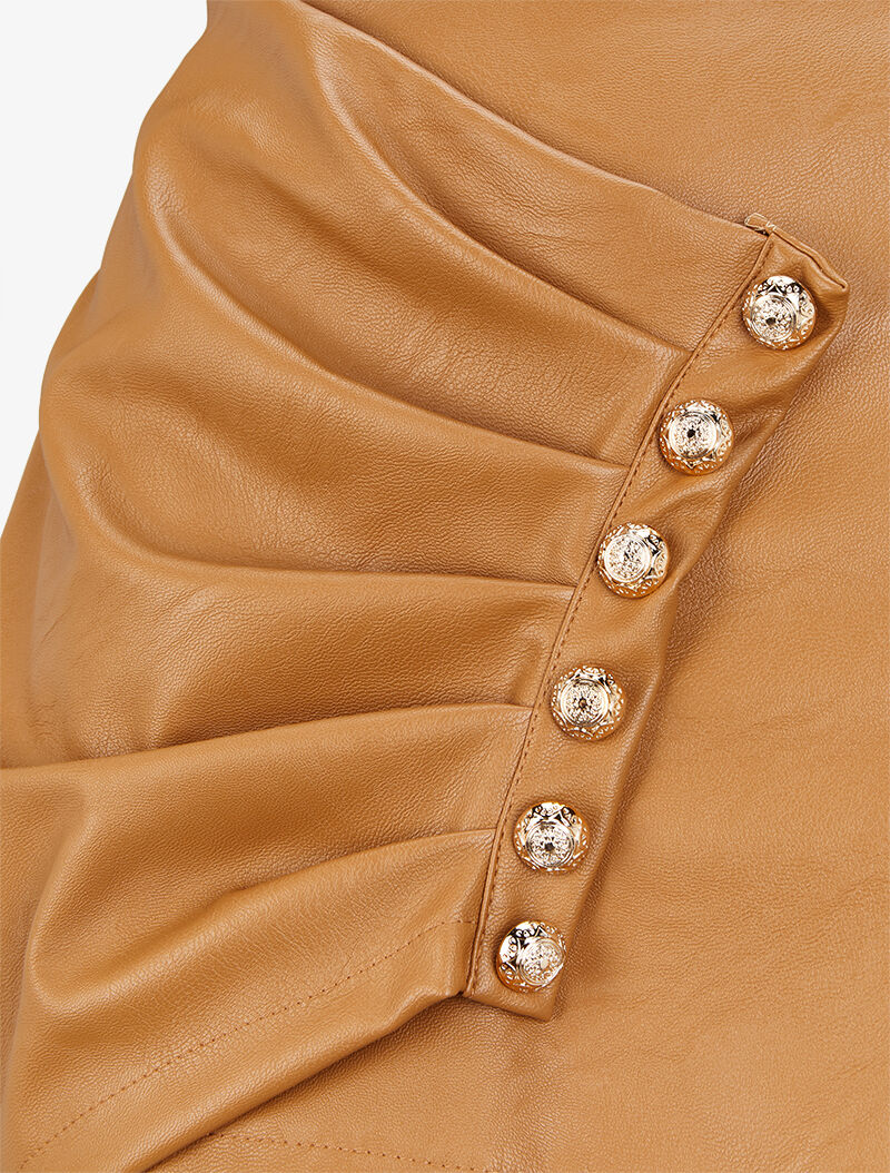 Mini-jupe drapée et boutonnée en simili - Beige - 3