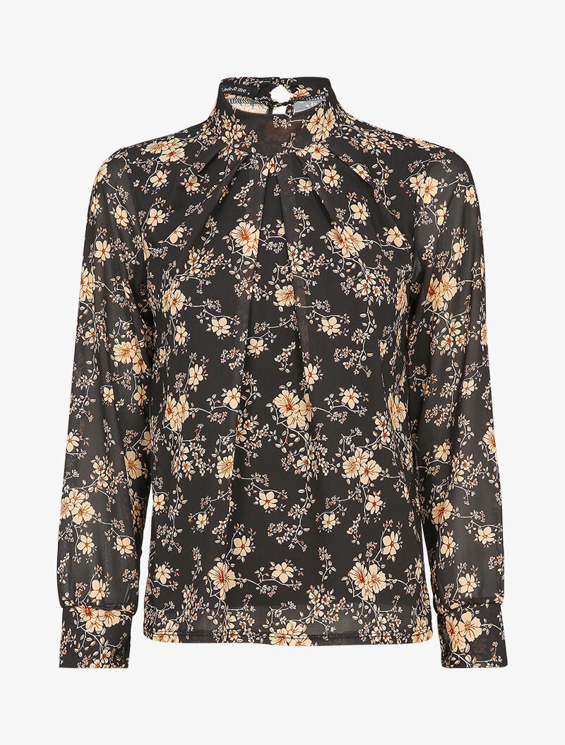 Blouse à imprimé fleuri - Noir - 1