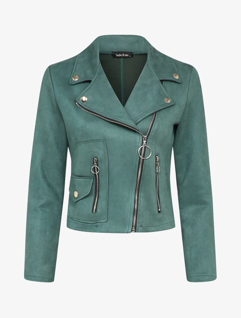 Veste unie courte en suédine - Bleu - 3