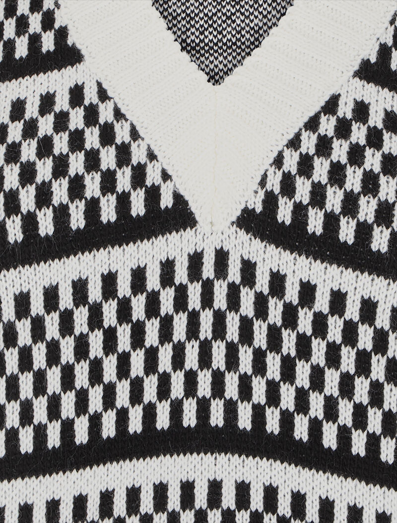 Pull sans manches à motifs damier - Blanc/noir - 3