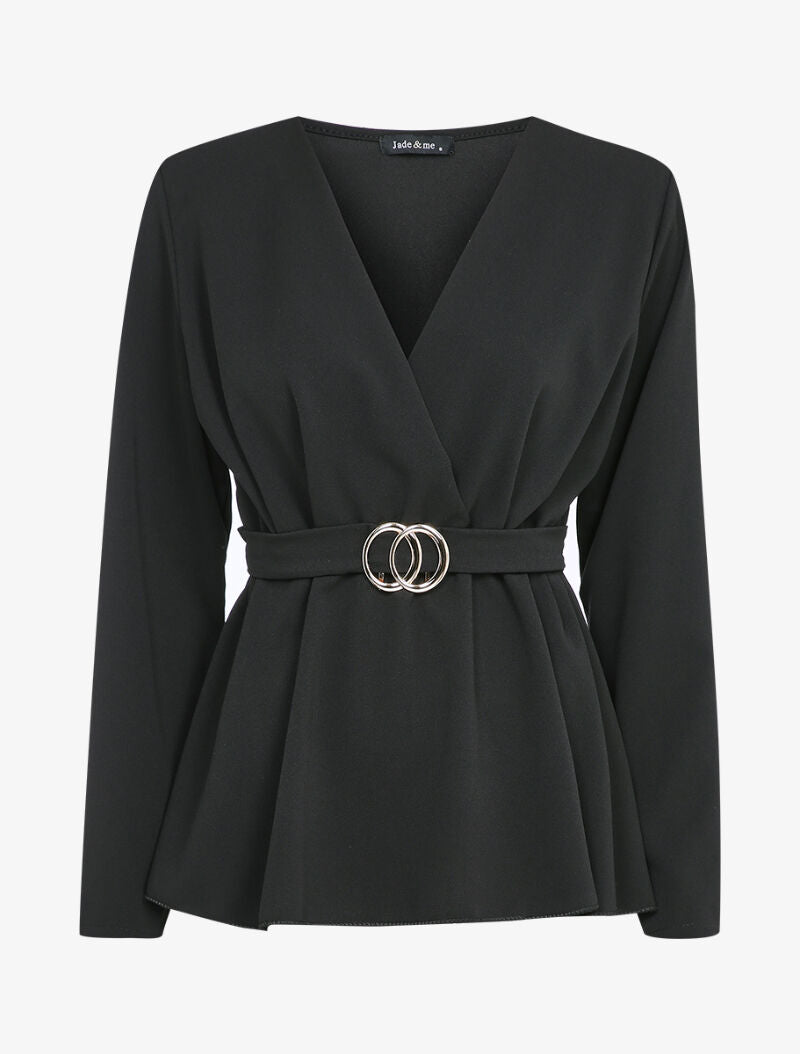 Blouse péplum à boucle stylisée - Noir - 3