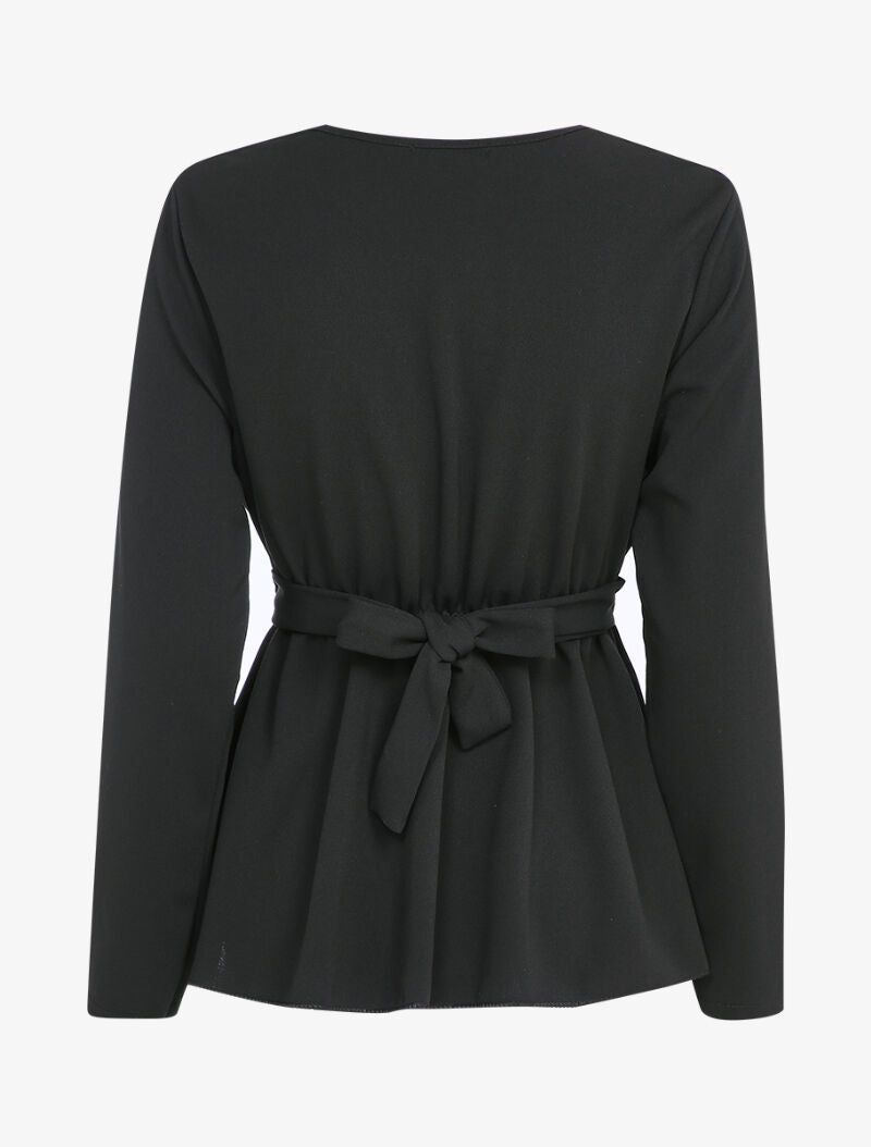Blouse péplum à boucle stylisée - Noir - 2