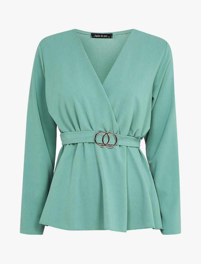 Blouse péplum à boucle stylisée - Bleu - 1