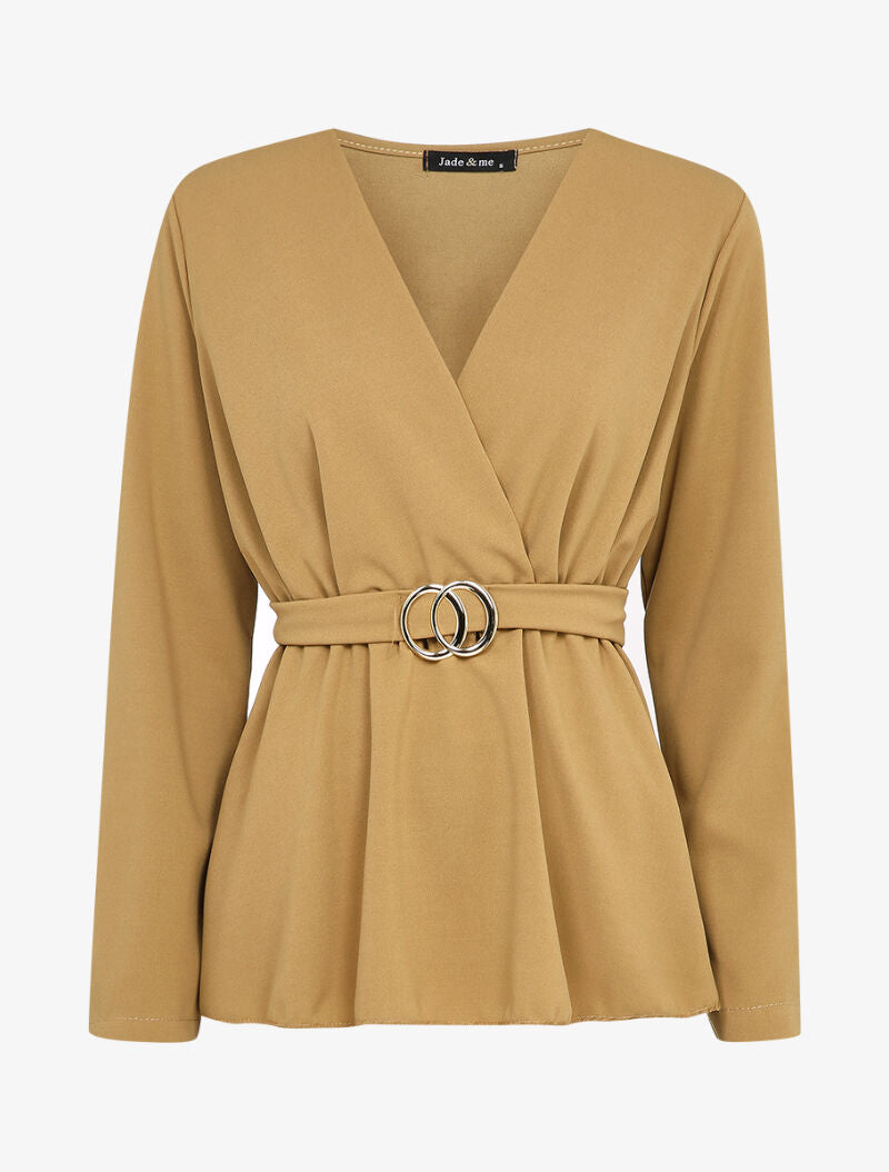 Blouse péplum à boucle stylisée - Camel - 1