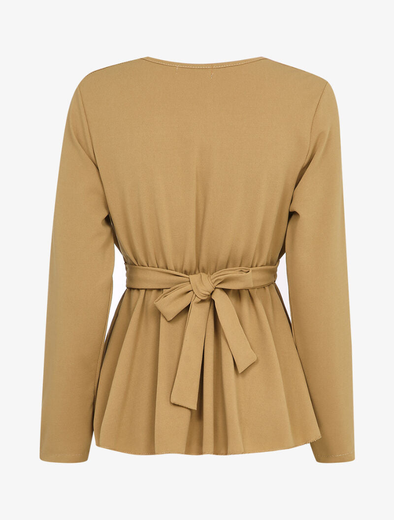 Blouse péplum à boucle stylisée - Camel - 2