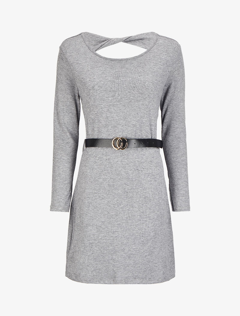 Robe pull à dos ouvert et détail torsadé - Gris chiné - 1