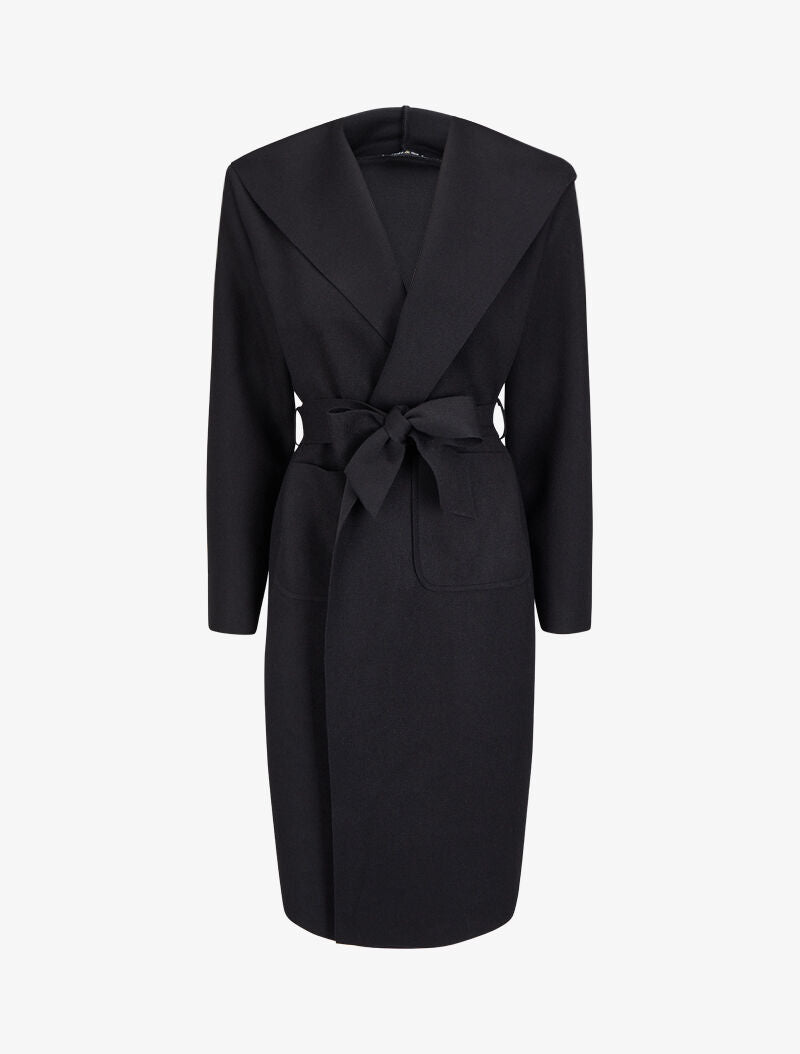 Manteau long ceinturé à capuche - Noir - 4