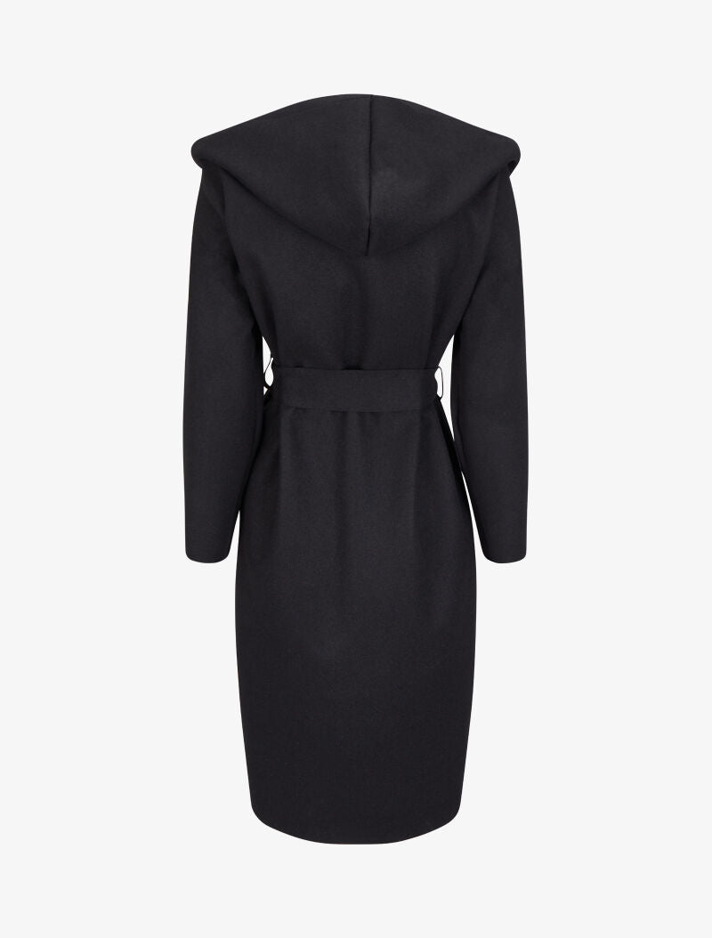 Manteau long ceinturé à capuche - Noir - 2