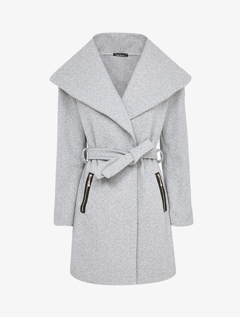 Manteau à col large et poches à zips décoratifs - Gris chiné - 4