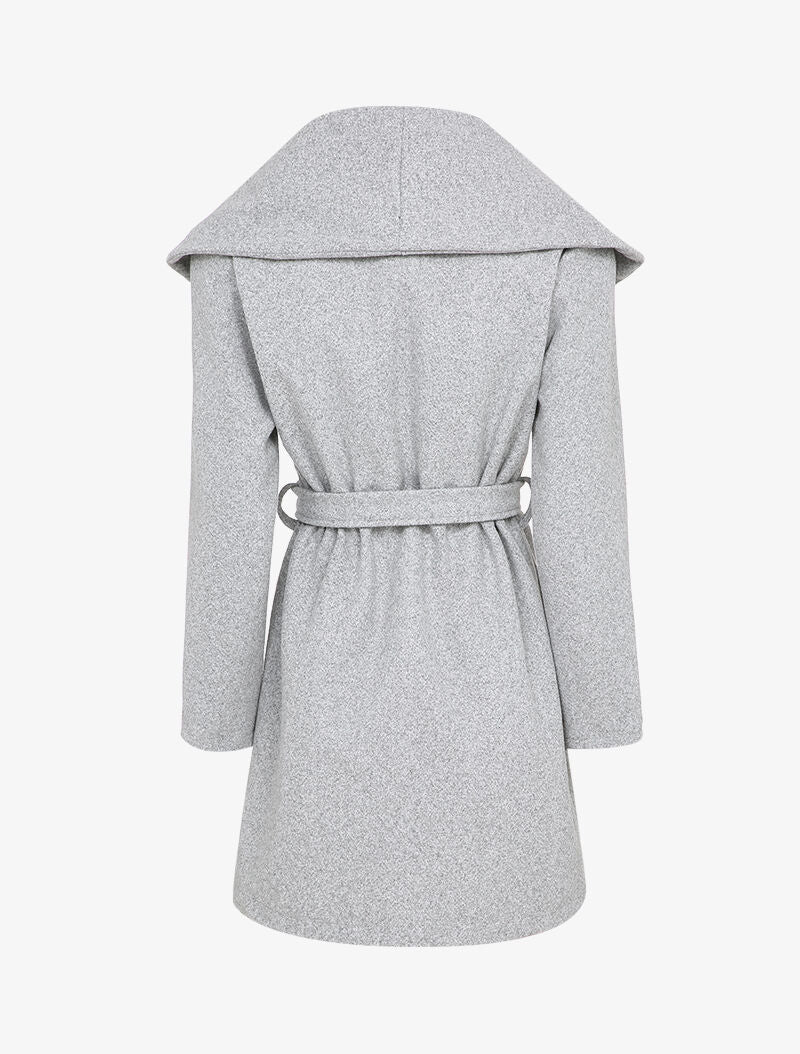 Manteau à col large et poches à zips décoratifs - Gris chiné - 2
