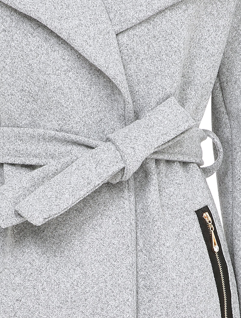 Manteau à col large et poches à zips décoratifs - Gris chiné - 3