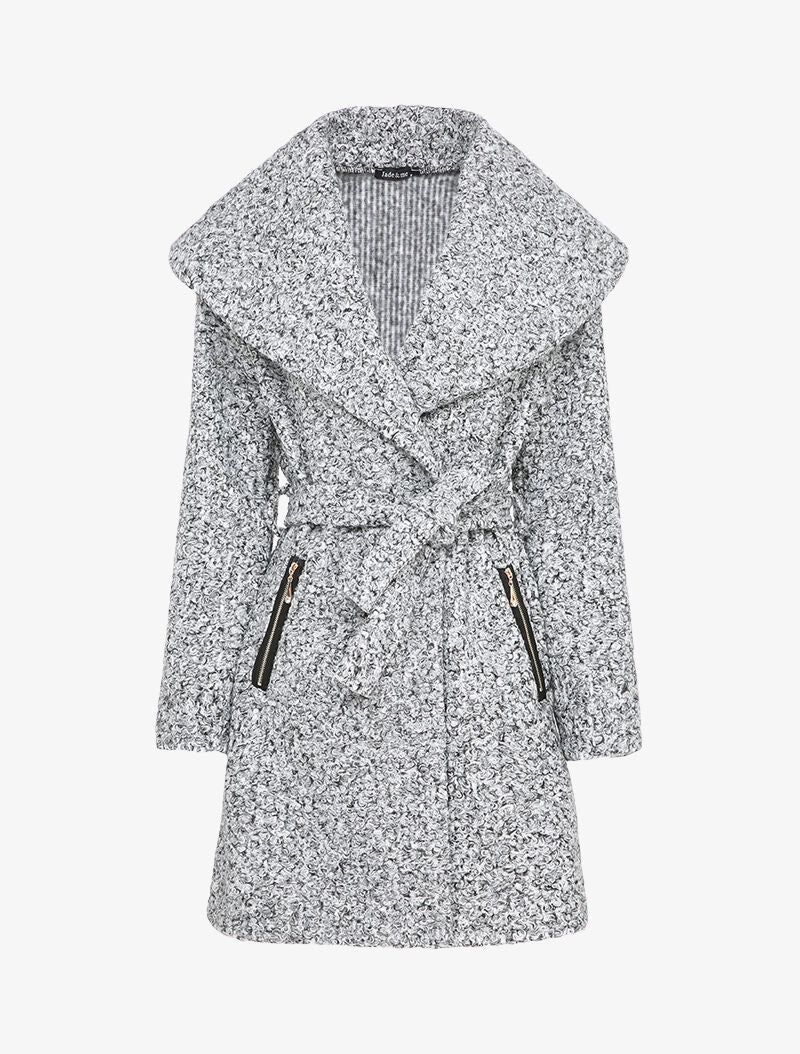Manteau effet laine bouclée à col large - Gris clair - 1