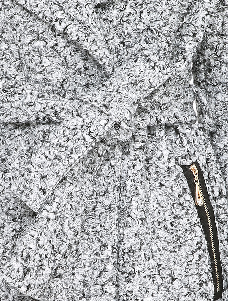 Manteau effet laine bouclée à col large - Gris clair - 3