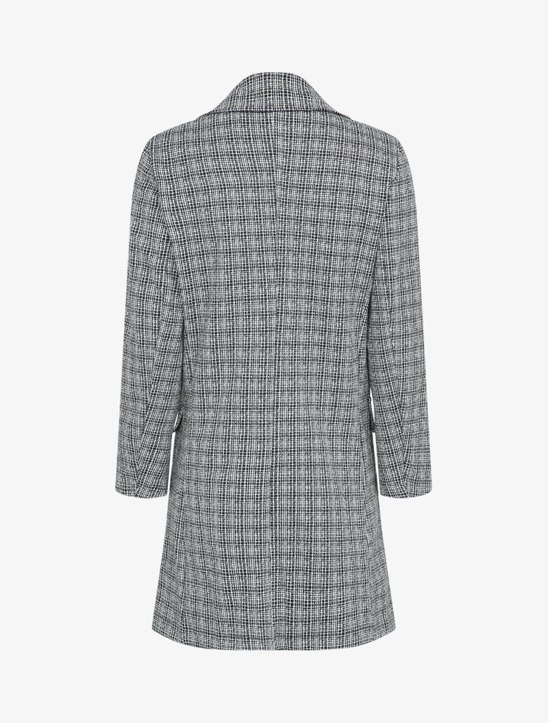 Veste mi-longue à motif petits carreaux - Noir - 2