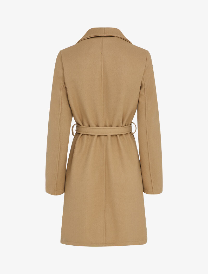 Manteau long droit avec ceinture - Camel - 2
