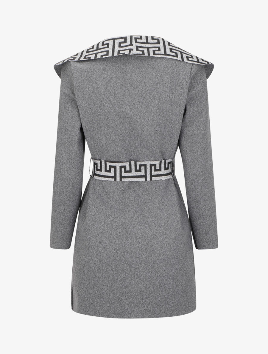 Manteau à col large imprimé grec - Gris - 2