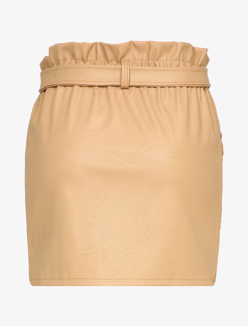 Mini-jupe paperbag en simili - Beige - 2
