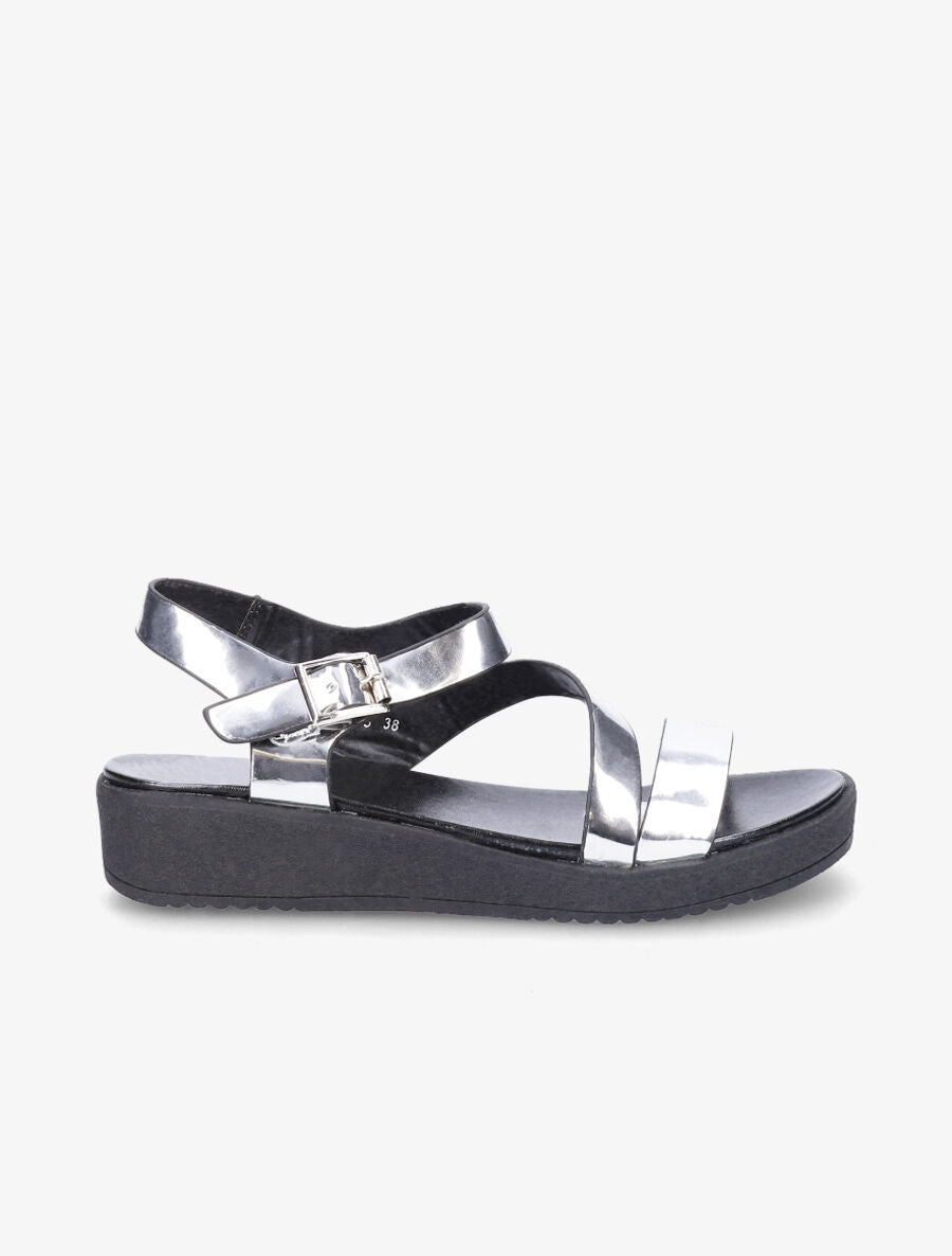 Claquettes vernies noir - argent - 1