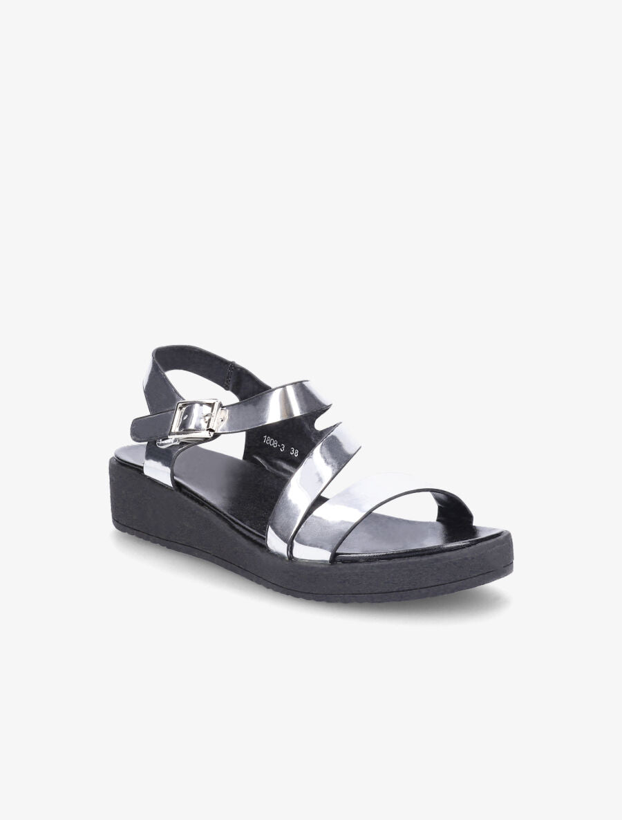 Claquettes vernies noir - argent - 2