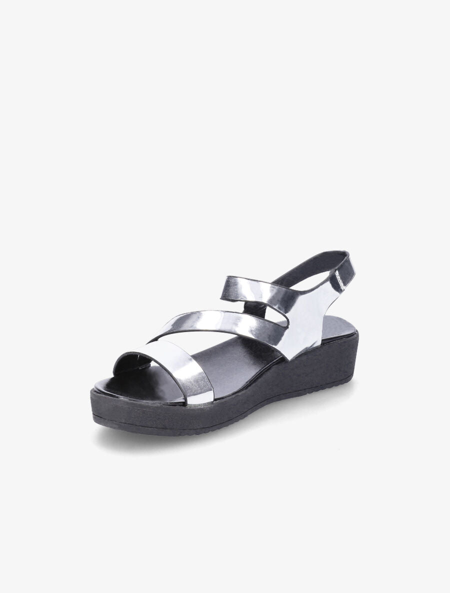 Claquettes vernies noir - argent - 3