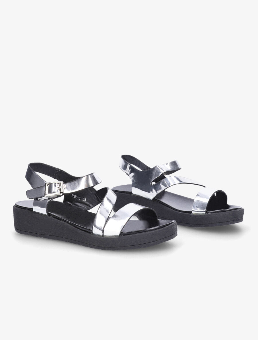 Claquettes vernies noir - argent - 4
